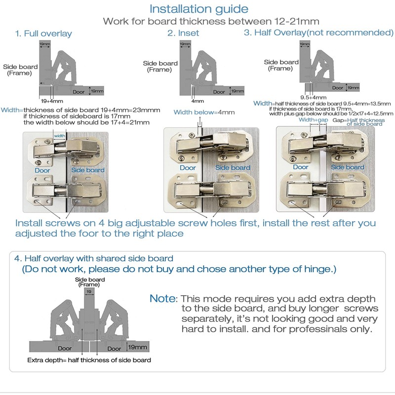 Lancher 4-Pack Hinge Easy Installation Hinges Full Overlay and Insert
