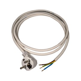 Cable with Plug and Ferrules, Plug 230 V, 16 A, 3 Metres, Connection Cable with Schuko Plug, Connection Cable with Plug, Protective Contact Cable, Power Cable with Wire End Ferrules, IP20, White