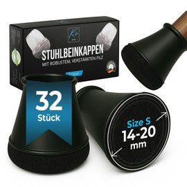 Chair Leg Caps, Round, Black, Pack of 32, 14-19 mm, Felt Gliders for Chairs, Protective Caps for Chair Legs, Chair Leg Protectors, Floor Protectors for Chairs with Felt, Gliders for Chairs