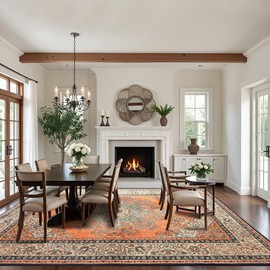 Rtizon Area Rug for Living Room, 5x7Ft Non-Slip Vintage Area Rug, Machine Washable Boho Rugs for Bedroom Office Dining Room Farmhouse, Orange