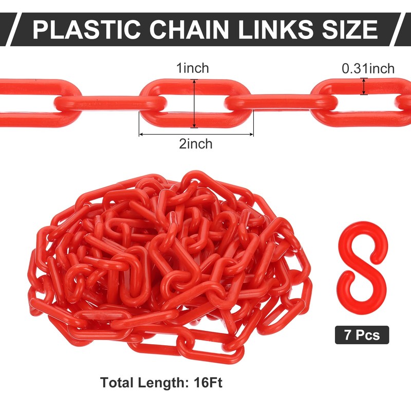 PATIKIL Red Plastic Chain, 16 ft 8mm Safety Barrier Chain