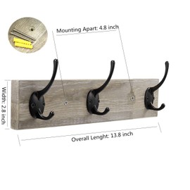 Sageme Wall Mounted Coat Rack,Wooden Entryway Vintage Rustic Coat Rack Hat Hanger Rack Zinc die-cast 3-Hook Rail for The Entryway, Bathroom, Bedroom, Kitchen, Mudroom (3 Hooks, Pinewood)
