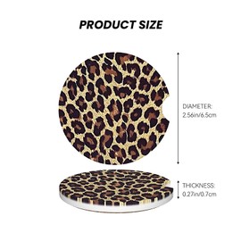 ABLESKY Car Coasters for Cup Holders, 2 Pack Absorbent Anti Slip Car Cup Holder Coasters, 2.56 Inch Ceramic Universal Size Auto Interior Accessories Women Men-Brown Leopard Cheetah