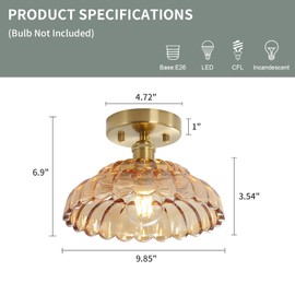 XIYOUVE 2 PacksSemi Flush Mount Ceiling Light Glass Amber Hallway Light Fixture Close to Ceiling Light Vintage Overhead Light Fixture Farmhouse Entryway Bathroom Porch
