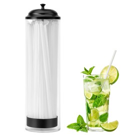 13.77 inch Straw Holder for Standard & Long Bended Size Drinking Straws,Straw Dispenser for Counter With Black Lid,Clear Drinking Organizer Container for Kitchen(Straws Include)