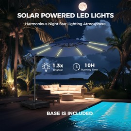 HOMSHADE 10ft Solar Lights Offset Cantilever Patio Umbrella - with Light and Base, LED Lighted Offset Hanging Patio Outdoor Market Umbrella UPF50+ UV Protection with Easy Tilt and Crank (Navy Blue)