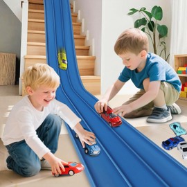 3-Lane Flexible Race Track for Kids 15ft Race Car Track Compatible with Diecast 1/64 Scale Cars, Flexible Car Track Race Ramp Toy with Strong Suction Cups