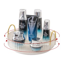 360° Rotating Makeup Organizer, Bathroom Makeup Carousel Spinning Holder Rack, Large Capacity Cosmetics Storage Vanity Shelf Countertop, Fits Cosmetics, Perfume, Skin Care, Lipsticks(1 Tier, Clear)