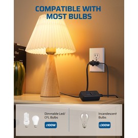 DEWENWILS Plug in Dimmer Switch for Lamp, Table Lamp Dimmer for Dimmable LED/CFL Lights and Incandescent Bulbs, Full Range Slide Control, Extension Cord Dimmer, Black