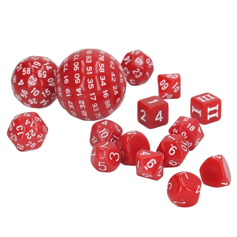 15pcs Complete Polyhedral Dice Set Acrylic D3 to D100 Spherical