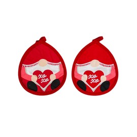 Valentine Kitchen Pot Holders Set: Gnomes in Red Black and White, Set of Two (Gnome Set)