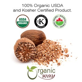 Organic Way Premium Ground Nutmeg Cut & Sifted (Myristica fragrans) - Healthy Digestion | Organic & Kosher Certified | Non GMO & Gluten Free | USDA Certified | Origin - Sri Lanka (1 LBS/16 OZ)