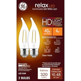 GE Relax LED Light Bulbs, 40 Watt, Soft White, Decorative Bulbs, Medium Base (2 Pack)