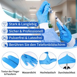 FINITEX Blue Disposable Gloves, Pack of 100, M Disposable Nitrile Gloves, Powder-Free, Latex-Free, Food Grade, Cleaning, Medical Examination, 3.5 ml