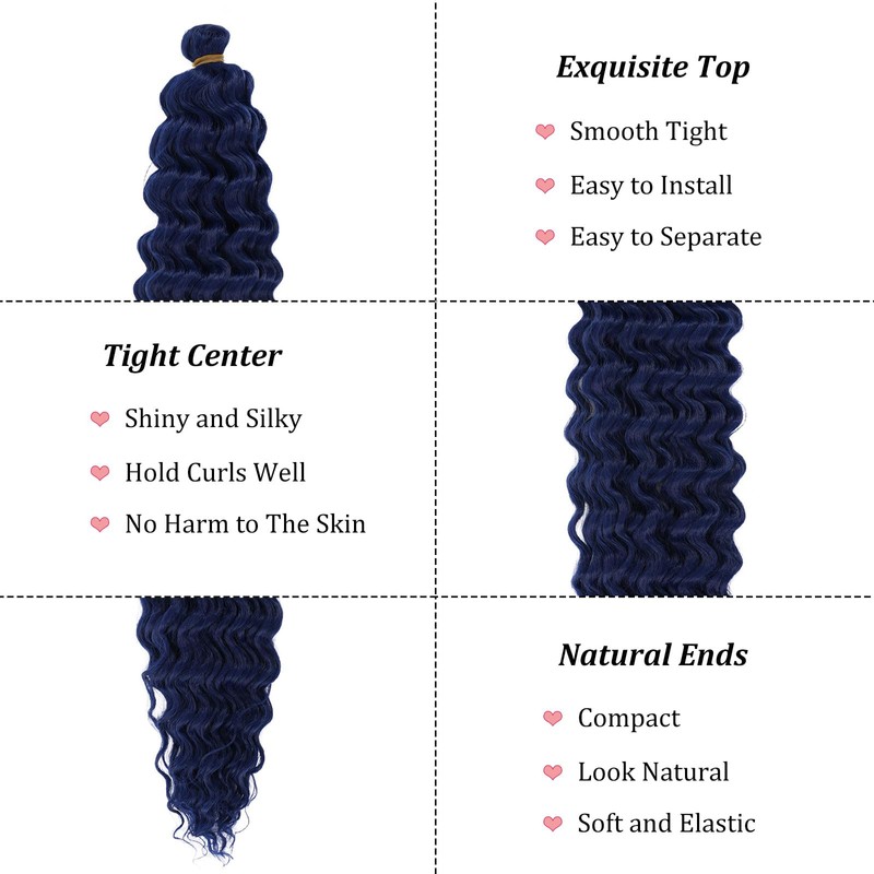 Dark Blue Braiding Hair Pre Stretched With Blue Boho Deep