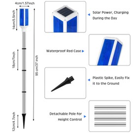 Macarrie 4 Pcs Solar Powered Driveway Markers Reflective Lights Driveway Reflectors on Poles for Snow Road Outdoor Yard Entrance (Blue)
