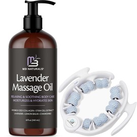 M3 Naturals Anti Cellulite Massage Roller with Grip-Friendly Design & Lavender Massage Oil for Massage Therapy (8 Fl Oz)