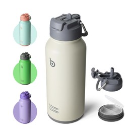 BOTTLE BOTTLE 32 oz Insulated Water Bottle Stainless Steel Sport Water Bottle with Straw Dual-use Lid Design for Gym with Pill Box (gray)