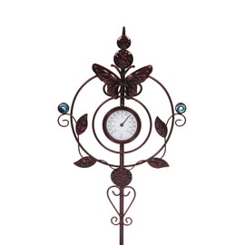 Evergreen Garden 32" H Thermometer Butterfly Garden Stake | Made of Metal | Fade and Weather Resistant | Outdoor Safe Décor for Home & Patio