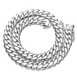10mm Silver Plated Stainless Steel Cuban Link Chain Necklace & Bracelet - Heavy Duty Smooth Finish Buckle(8 Inch)