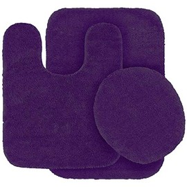 3pc Solid Non Slip Soft Bath Rug Set for Bathroom U-Shaped Contour Rug, Mat and Toilet Lid Cover New# Angela (Purple)