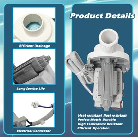 W10906604 Washer Drain Pump Assembly Replacement for Whirlpool Kenmore Amana Washing Machine W11176426 W10882103 4460932 AP6036154 PS11769645 EAP11769645 WET4124HW0 YWET4024HW0 WTW2000HW0 11044422510