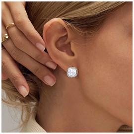Sttiafay Vintage Crystal Stud Earrings Square Crystal Earrings Gold Cz Square Earrings Minimal Geometric Rhinestone Earrings Jewelry for Women and Girls
