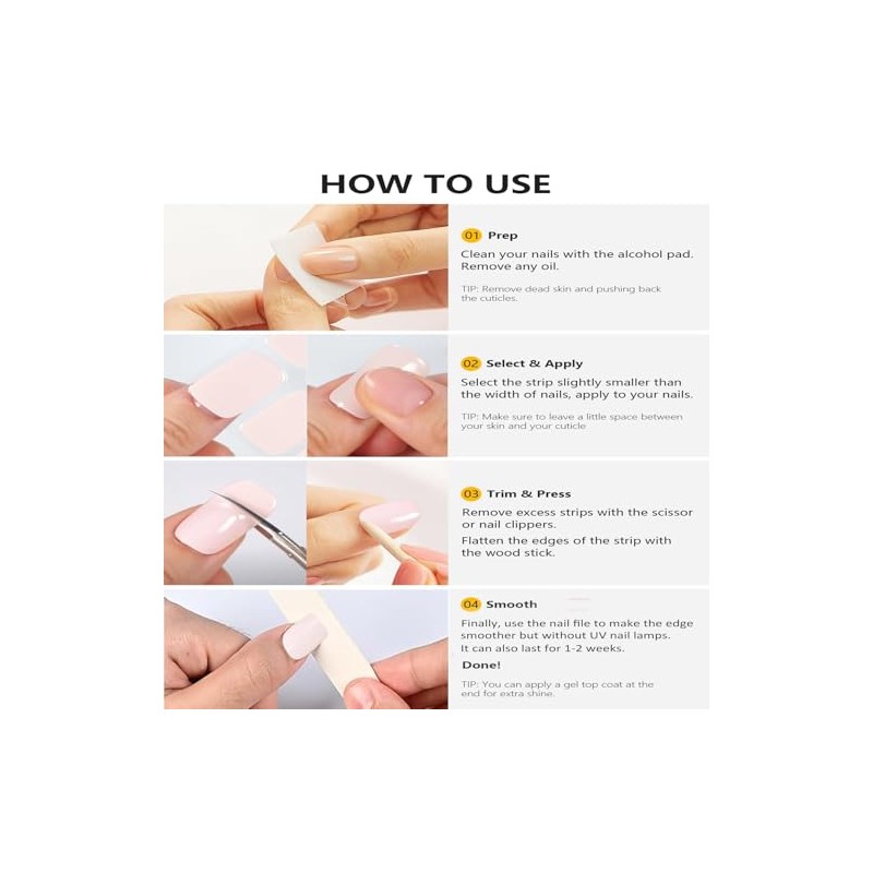 Envolturas para uñas, tiras de esmalte de uñas sin rayos