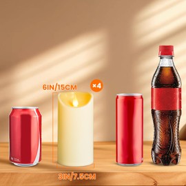 YIWER Plastic Flameless LED Candles,Pack of 4 Battery Operated Candle with 10 Key Remote Control Electric Fake Flickering Light Ivory Pillar D3”H6”