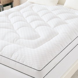 Queen Mattress Topper with Thick Quilted,Soft Extra Thick Mattress Pad Cover up to 22.83 Inch Deep Pocket,Breathable and Noiseless Bed Pad White,60" x 80 "