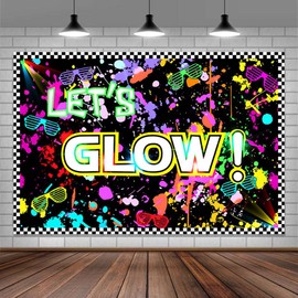 Let's Glow Party Backdrop Colorful Photography Background Glow in The Dark Party Supplies, Neon Decorations for Kids Birthday Supplies for Photography Photo Shoot Party Decor, 7X5Ft