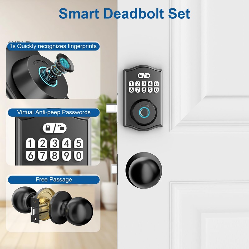 BAFUWEIY Fingerprint Door Lock with Door Knobs Set, Keyless Entry