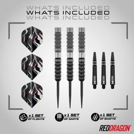 RED DRAGON Darts - Paradym 21g - 90% Tungsten Professional Steel tip Darts Set with Dart Flights and Dart Shafts (Stems)