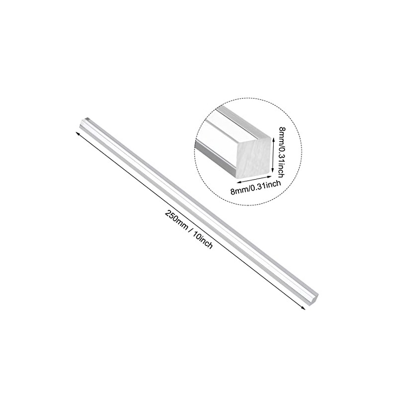sourcing map Acrylic Square Rod,Clear,8mmx8mmx250mm Solid Plastic PMMA Bar Stick
