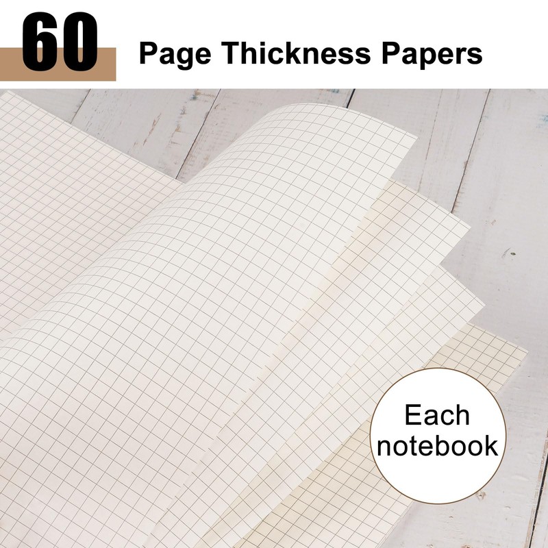 Tikplus A5 Squared Paper Notebook, 2 Pack, 120 Pages/ 60