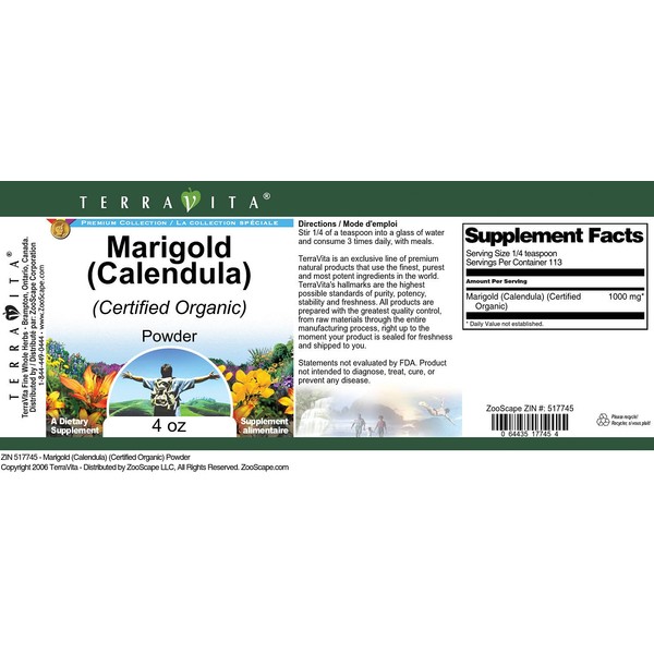 Marigold (Calendula) (Certified Organic) Powder (4 oz, ZIN: 517745) - 3 Pack