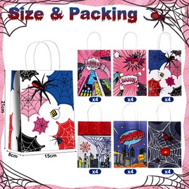 Faccito 24 Pcs Comic Spider Party Favor Bags with Handles Boom Pop Art Style Goodie Bags Double Sided Paper Gift Wrapping for Theme Events Treats Candy and Party Supplies
