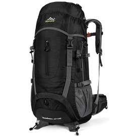 Esup 70L Hiking Backpack Camping Backpack Backpacking Backpack, Mountaineering Backpack with 65L+5L Rain Cover (Black)