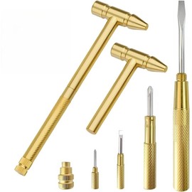 WYBDANS 6 in 1 Mini Multifunction Hammer,included Screwdriver Set Compact Hand Tool with Slotted Flat Head Phillips Screwdriver and Claw, Ideal for Watchmakers, Jewelers, and Eating Walnuts(Gold)