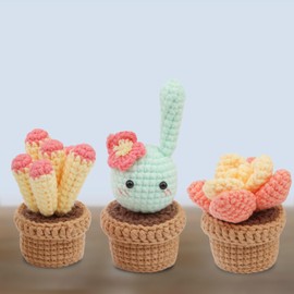 CENTOLLA Crochet Kit for Beginners,Beginner Crochet Kits For Adults And Kids With Step-by Step Video Tutorials,DIY Knitting kit,Rabbit Cactus-Blue (40%+ Yarn)
