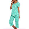 ENJOYNIGHT Women's Cotton Pajamas Set Short Sleeve Top with Capri