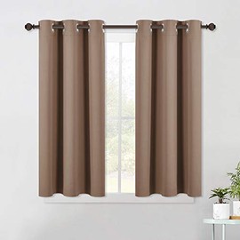 NICETOWN Blackout Window Curtains and Drapes for Kitchen, Window Treatment Thermal Insulated Solid Grommet Blackout Drapery Panels (Set of 2 Panels, 42 by 45 Inch, Cappuccino)