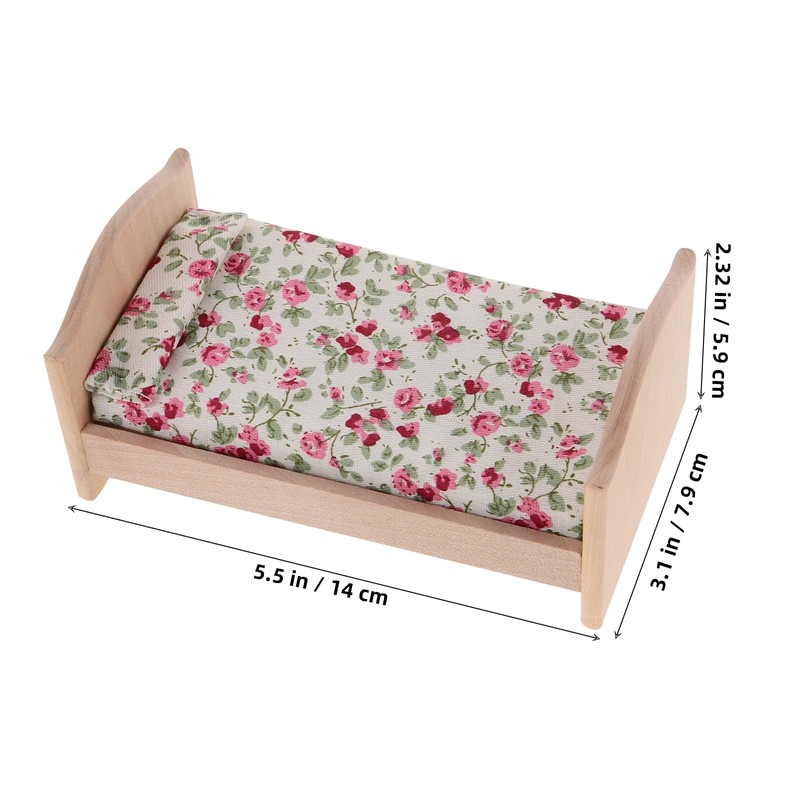 Healifty Dollhouse Bed Wooden Mini Dolls Wooden Furniture Single Bed