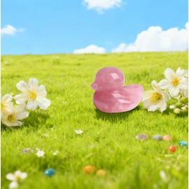 QINJIEJIE Duck Decor Rose Quartz Crystals Ducks Figurine Gemstone Healing Crystal Stone Cute Animal Statue Lucky Funny Home Room Desk Decor Stocking Stuffers Pink Duck Gifts for Women
