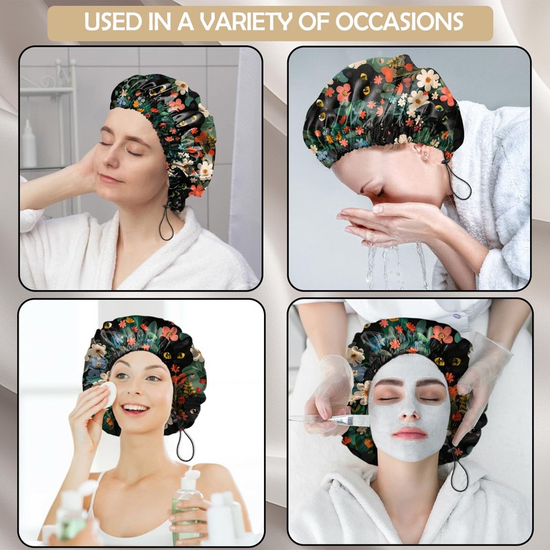 Zewurtuw 2 PCS Shower Cap Adjustable Reusable Double Waterproof Layer