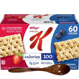Kelloggs Special K Pastry Crisps Variety Pack 26.4 oz – 60 Total Crisps (Strawberry & Blueberry) – 100 Calories Per Serving – Includes Candy Freezer Wooden Spoon