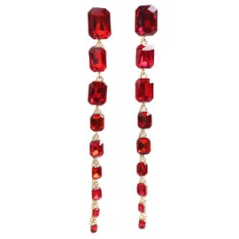 Crystal Earrings Long Crystal Beaded Tassel Teardrop Dangle Chain Earrings for Women Boho Colorful Sparkly Rhinestone Earrings for Wedding Brides Prom Jewelry-Red