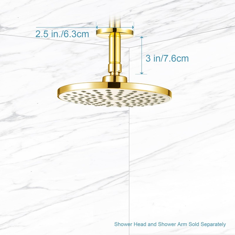OFFO Shower Arm with Flange, Gold 3 Inches Ceiling Mount