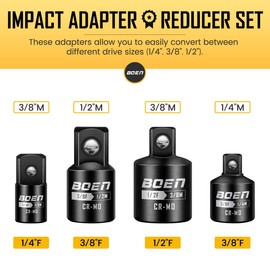BOEN 7 Pieces Impact Socket Adapter and Reducer Set, 1/4" & 3/8" & 1/2" Drive Socket Adapter Set and 1/4" Drive SAE Hex Shank with Storage Case