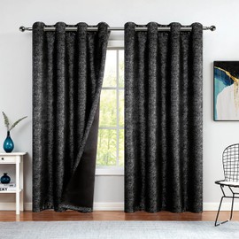 Bujasso Metallic 85% Blackout Curtains Black Room Darkening Curtains 2 Panels Luxury Sparkle Thermal Insulating Light Blocking Window Panels for Living Room Bedroom Grommet Top W52 xL95